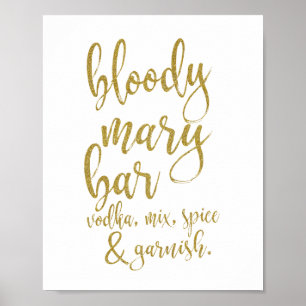 Poster Bloody Mary Bar Gold Parties scintillant 8x10 Mari