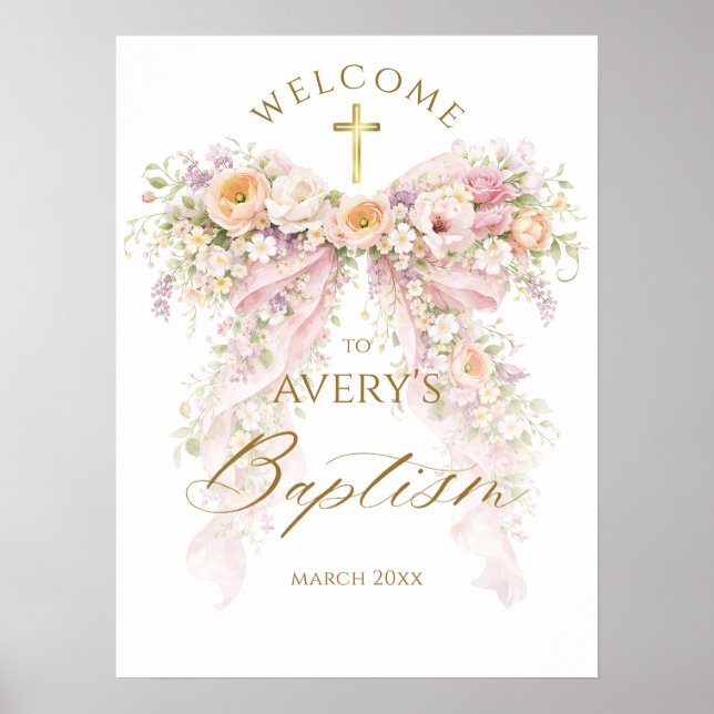 Poster Bloom Floral Bow Girl Baptism (Devant)