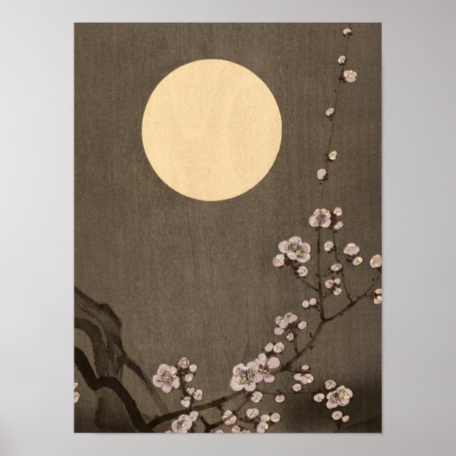 Poster Blooming Plum Blossom à la Pleine lune par Ohara K (Devant)