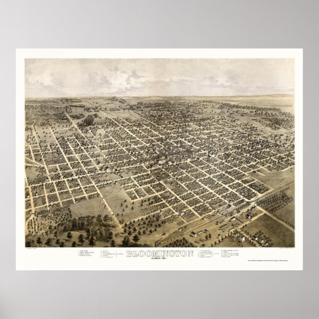 Poster Bloomington, IL Carte panoramique - 1867 (Devant)