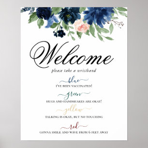 Poster Blooms Chics   Navy Blush Floral Distances sociale