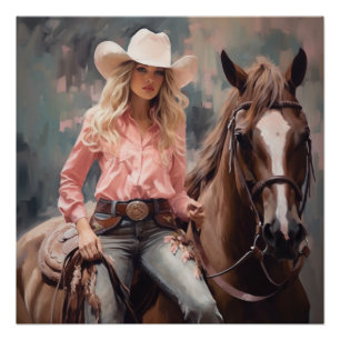 Poster Blooms et Bridles : Cowgirl Wall Art