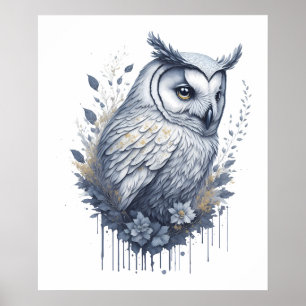 Poster Blossom Guardian : Chouette aquarelle en Harmonie