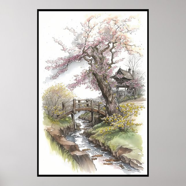 Poster Blossom rustique de cerisier dans l'affiche du pay (Devant)
