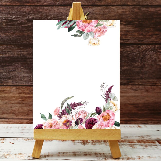 Poster Blu Ajouter Votre Propre Boho Rose Blancs Burgundy (Créateur téléchargé)