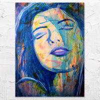 Blue Abstrait Realism Woman Portrait Art Print