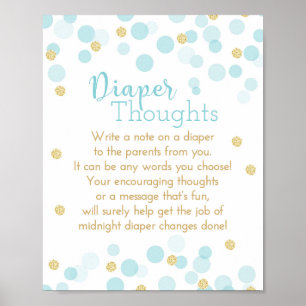 Poster Blue and Gold Diaper Thoughts Baby Boy Shower