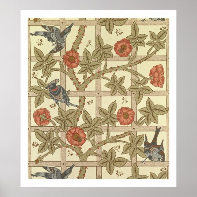 Poster Blue and orange trellis wallpaper design, 1864 (Devant)