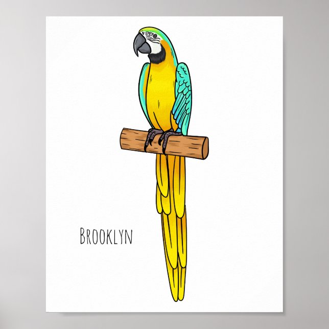 Poster Blue-and-yellow macaw bird cartoon illustration (Devant)