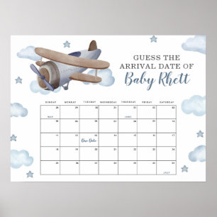 Poster Blue Avion Douche Guess Baby Date d'échéance Calen