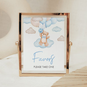 Poster Blue Baby Bear Balloon Baby shower Faveurs
