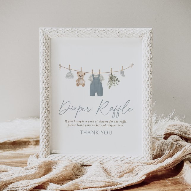 Poster Blue Baby Clothes Baby Shower Diaper Raffle Sign (Créateur téléchargé)