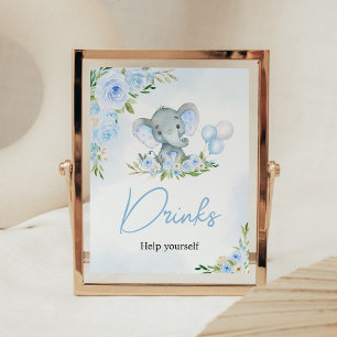 Poster Blue Balloon Floral Elephant Boissons
