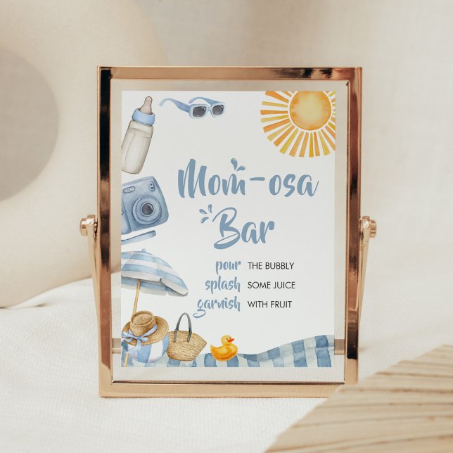 Poster Blue Beach Summer Baby shower Mom Osa Bar (Boy Splish Splash Baby Shower Mom Osa Bar Sign)