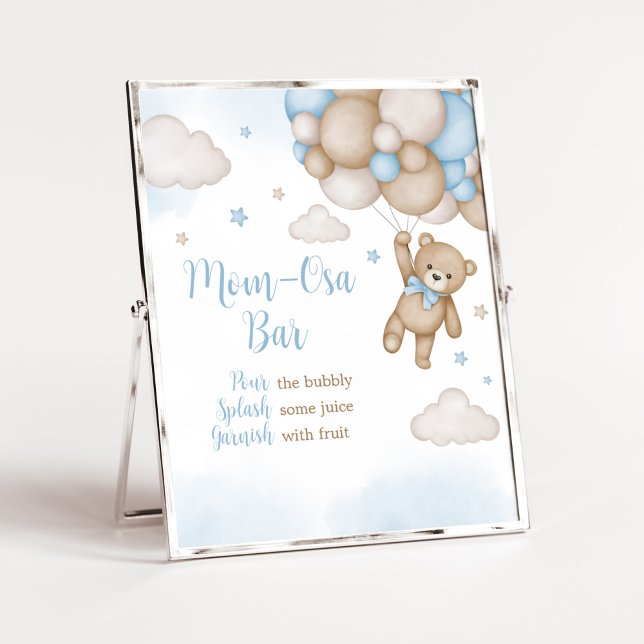 Poster Blue Bear Baby shower Maman Osa Bar (Blue Bear Baby Shower Mom Osa Bar Sign)