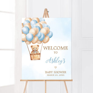 Poster Blue Bear Hot Air Ballotte Baby shower Bienvenue