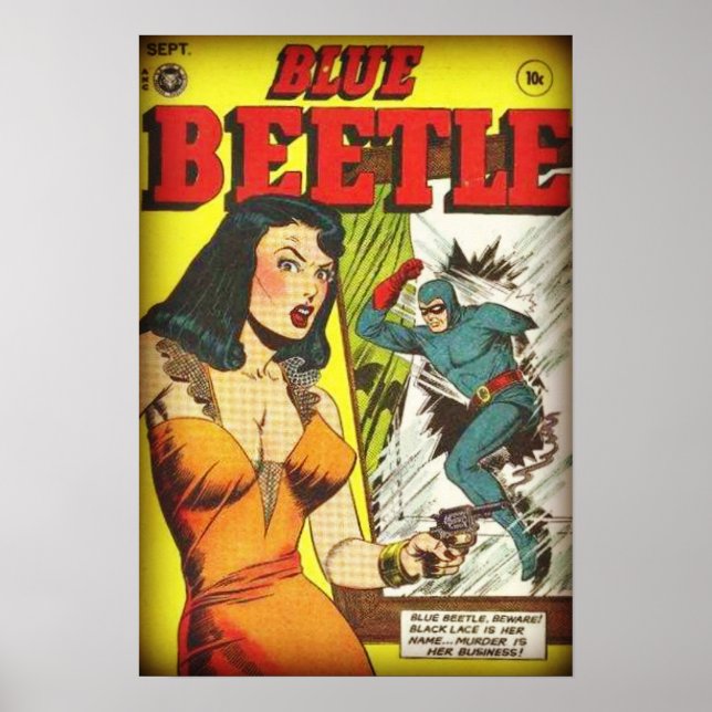 Poster Blue Beetle Vintage âge d'or livre de bande dessin (Devant)