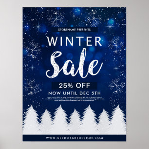 Poster Blue Bokeh Snowy Vente d'hiver Vente au détail Ann