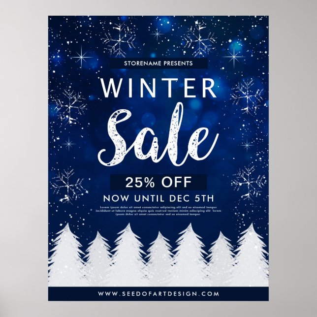 Poster Blue Bokeh Snowy Vente d'hiver Vente au détail Ann (Devant)