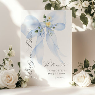 Poster Blue Bow Baby in Bloom Baby shower Bienvenue