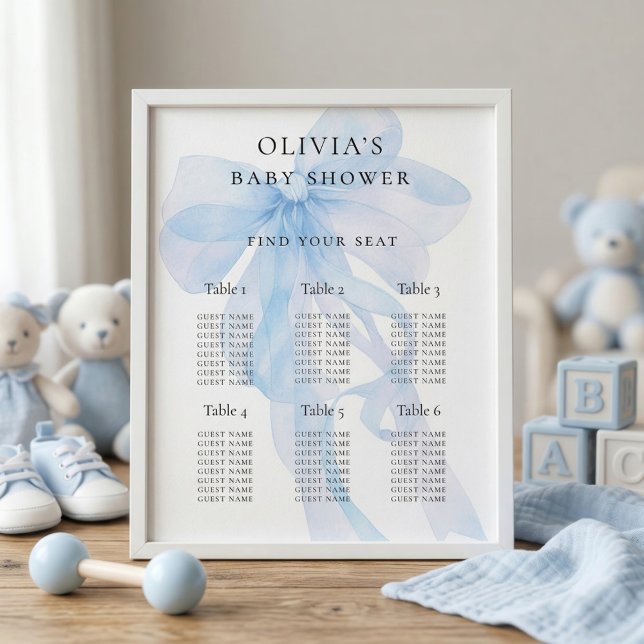 Poster Blue Bow Baby Shower 6 Table Seating Chart (Créateur téléchargé)