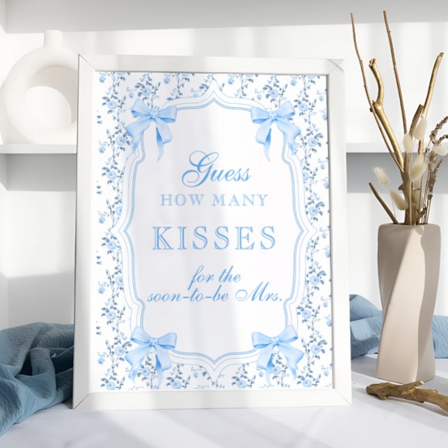 Poster Blue Bow Combien de baisers Fête des mariées Jeu (Créateur téléchargé)
