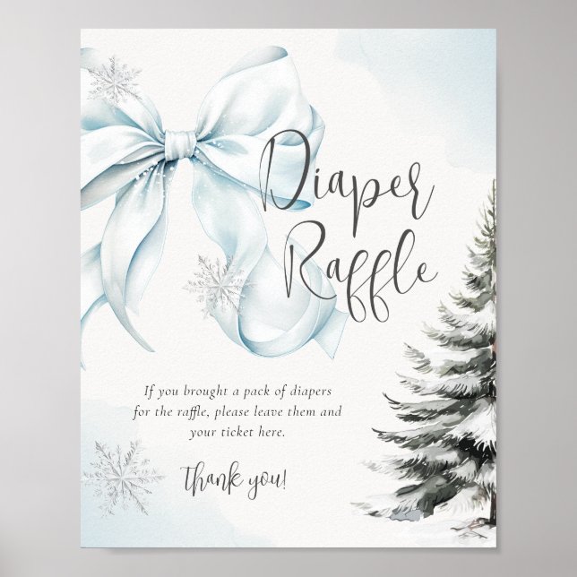 Poster Blue Bow Diaper Raffle Sign Baby Shower (Devant)