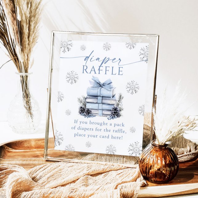 Poster Blue Bow Winter Books Baby Shower Diaper Raffle  (Créateur téléchargé)