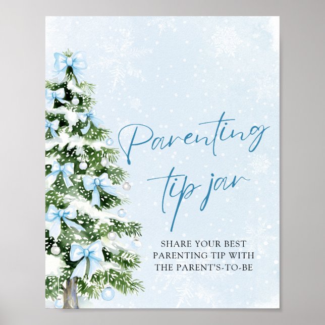 Poster Blue Bows Christmas Tree Parenting Tip Jar Game (Devant)