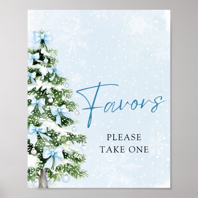Poster Blue Bows Christmas Tree Winter Baby Shower Favors (Devant)