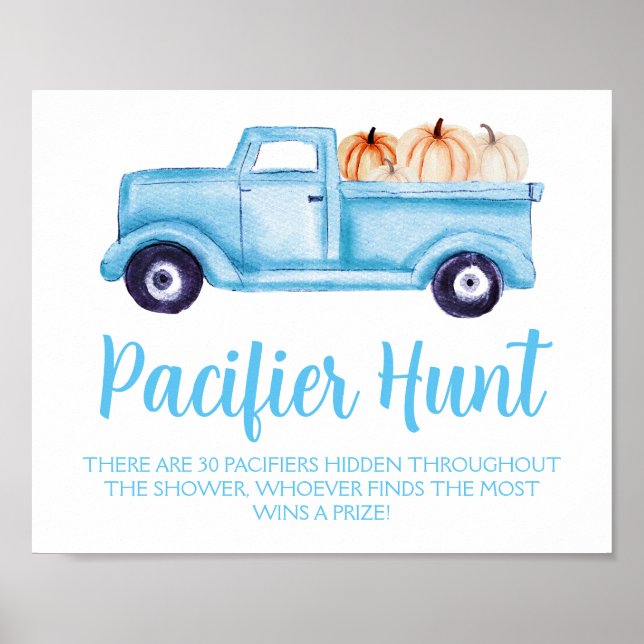 Poster Blue Boy Citrouille Pacifier chasse Baby shower je (Devant)