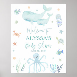 Poster Blue Boy Under the Sea Baby shower Bienvenue