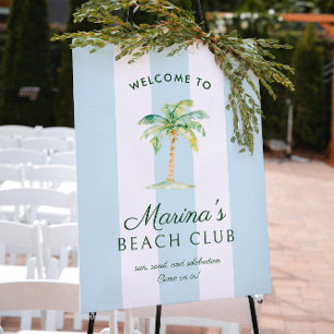 Poster Blue Cabana Stripes Palm Beach Club Bienvenue