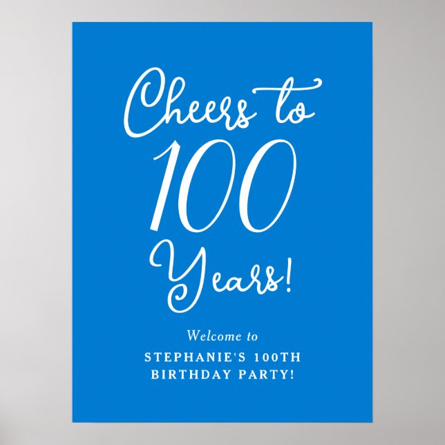 Poster Blue Cheers to 100 ans Anniversaire Bienvenue (Devant)