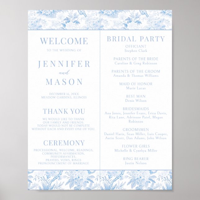 Poster Blue Chinoiserie Programme de mariage Téléchargeme (Devant)