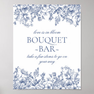 Poster Blue Chinoiserie Vintage Floral Briquet Bar
