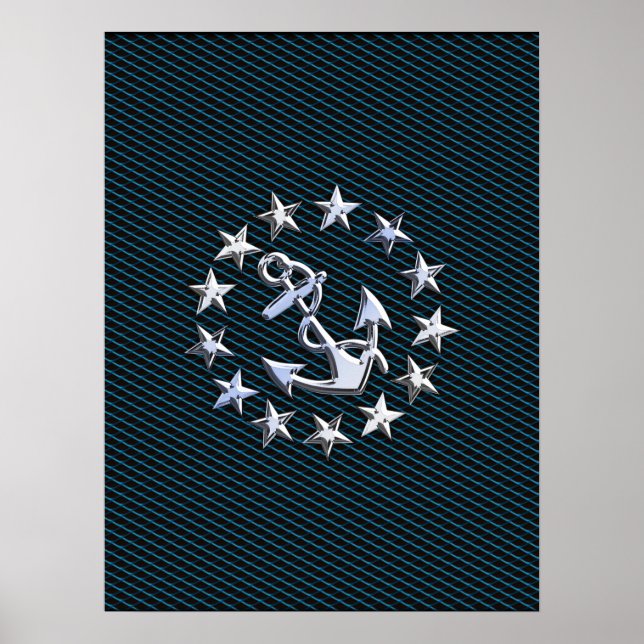 Poster Blue Chrome Comme Yacht Drapeau Automotive Grille (Devant)