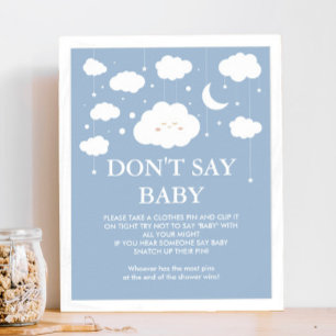 Poster Blue Cloud 9 Baby shower jeu Ne pas dire bébé