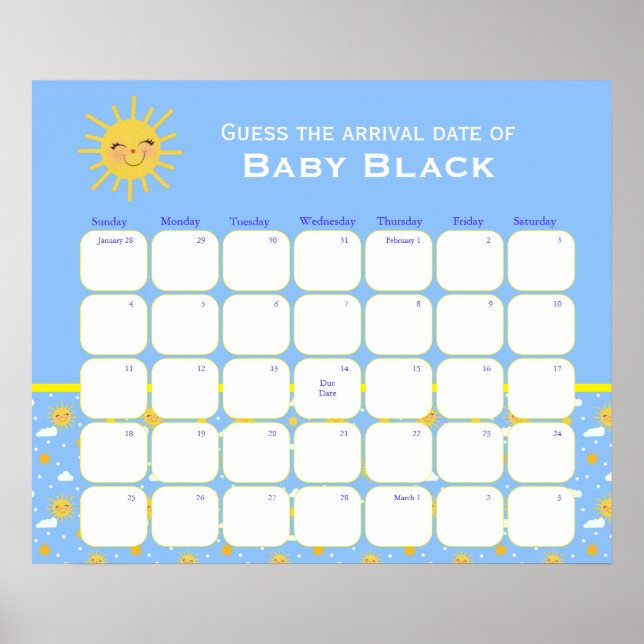 Poster Blue Clouds Baby shower Devinez L'Affiche Date D'É (Devant)