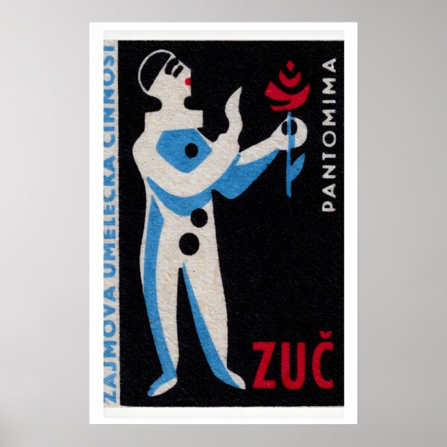 Poster Blue Clown Red Rose - Matchbox Print - Czech Wall (Devant)