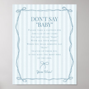 Poster Blue Coquette Bow Pastel Dont Say Baby shower Game