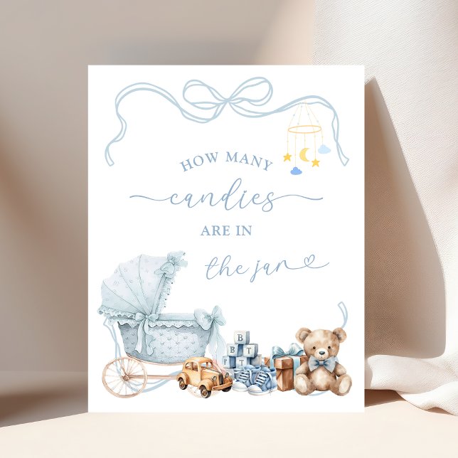 Poster Blue Coquette Carriage Baby Shower Game Sign (Créateur téléchargé)
