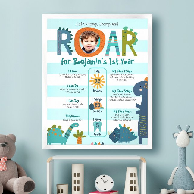 Poster Blue Dinosaures Photo Boy 1er Anniversaire Jalon (Créateur téléchargé)