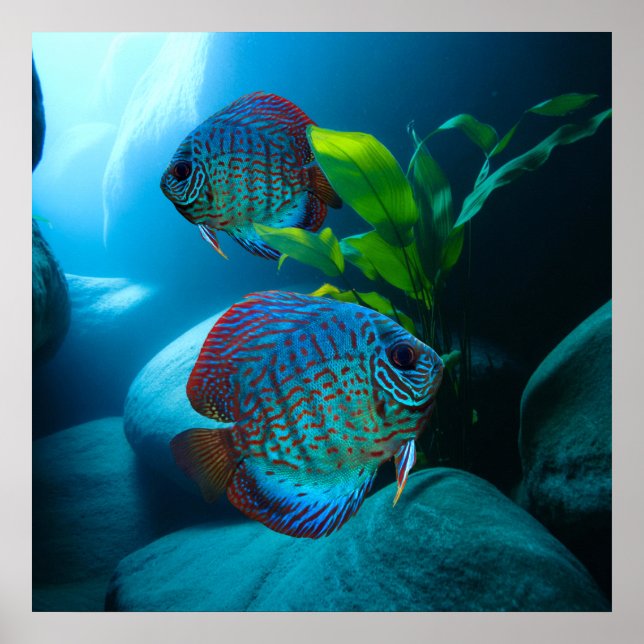 Poster Blue Discus Fish Aquarium Fish Tank Art (Devant)