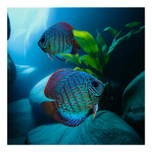 Poster Blue Discus Fish Aquarium Fish Tank Art