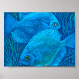 Poster Blue Discussions, Poisson Tropical Art Animal Sous