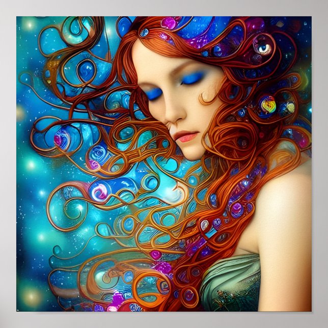 Poster Blue Dreams Belle femme Art numérique (Devant)