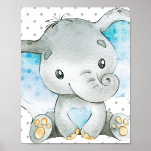Poster Blue Elephant Baby Boy Nursery Wall Art Cadeau