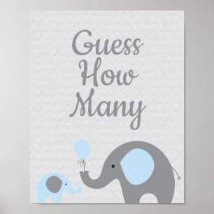 Poster Blue Elephant Baby shower Devinez combien de Jeu s