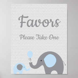 Poster Blue Elephant Baby shower Faveurs Prendre un signe